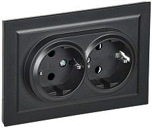 BRITE Розетка 2-местная с заземлением без защитных шторок 16А в сборе РС12-3-БрЧ черный | код BR-R21-16-K02-F | IEK