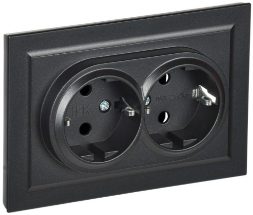 BRITE Розетка 2-местная с заземлением без защитных шторок 16А в сборе РС12-3-БрЧ черный | код BR-R21-16-K02-F | IEK