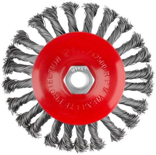 Корщетка-колесо с наклоном, гайка М14, стальная витая проволока 125 мм, блистер | код 39089 | FIT фото 2