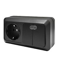 Блок UNIVersal серия Олимп, о/у, выключатель двухклавишный с подсветкой 10А + розетка с/з 16A, 220В, горизонтальный черный | код 7946812 | Universal