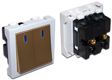 Выключатель 2-контактный, двухклавишный 45х45, бронза | код LAN-EC45x45-S21-BRZ | LANMASTER