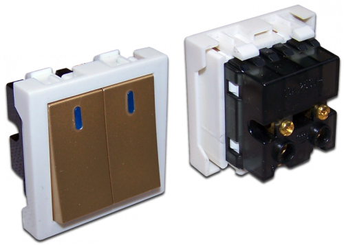 Выключатель 2-контактный, двухклавишный 45х45, бронза | код LAN-EC45x45-S21-BRZ | LANMASTER