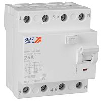 Выключатель дифференциального тока (УЗО) без защиты от сверхтоков 4П 25А 30мА AС 4,5кА OptiDin DM63-4225-AC-4,5-УХЛ4 | код 343891 | КЭАЗ