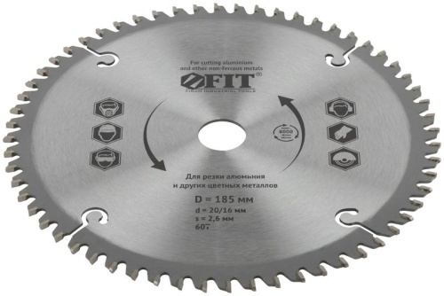 Диск пильный для циркулярных пил по алюминию 185x20/16x60T | код 37790 | FIT фото 2 Диск пильный для циркулярных пил по алюминию 185x20/16x60T | код 37790 | FIT фото 2