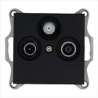 Розетка TV+FM+SAT9.5 мм оконечная с накладкой, цвет черный матовый (soft touch) | код G6206PB | Jasmart