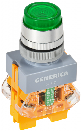 Кнопка D7-11D d=22мм 1з+1р с подсв. зел. GENERICA | код BBT50-11D-3-12-K06-G | GENERICA by IEK