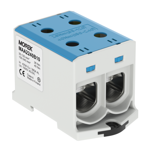 Клемма Morek OTL240-2 синяя, 2xAl/Cu 35_240mm?, 425(CU)/380(AL)A на клемму, 1000V, винтовые зажимы | код MAA2240B10 | MOREK
