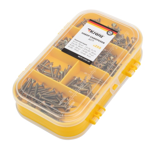 Набор саморезов для ДСП 255 шт. | код KR-01-3101-05 | KRANZ Набор саморезов для ДСП 255 шт. | код KR-01-3101-05 | KRANZ