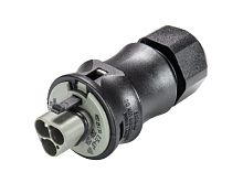 Вилочный разъем на кабель диам. 10-14 мм, IP68(69k), 3 полюса, винтовая фиксация провода, номинальные характеристики: 250/400V+РЕ, 25A, цвет контактной вставки: серый, цвет корпуса: черный, серия RST Classic | код 96.032.4154.3 | Wieland Се