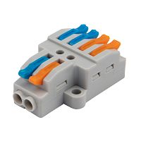 Клемма СМК 2х2 проходная разветвительная 2 полюса, с монтажной площадкой (1 ввод, 2 вывода на полюс) (50 шт./уп.) REXANT | код 07-5235 | REXANT