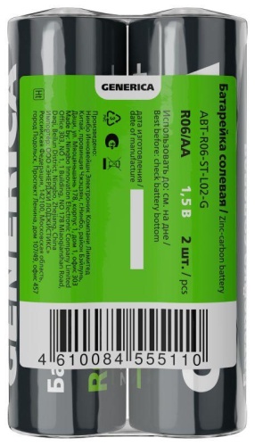 Элемент питания солевой AA/R6 пленка (уп.2шт) | код ABT-R06-ST-L02-G | GENERICA