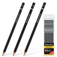 Карандаши чернографитные BRAUBERG НАБОР 6 шт., Touch line, 2H-2B, без резинки, корпус черный, заточенные, ПВХ-упаковка, 180650 | код 180650 | BRAUBERG