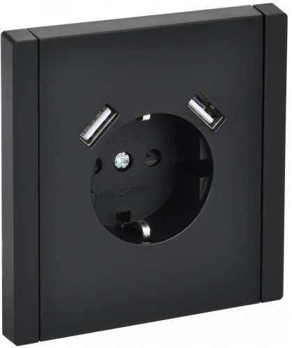 FORTE&PIANO Роз. з/к/ш в/к 16А USB A+A 3,1А FP145 чер. IEK | код FP-R14-16-U21-D31-K02 | IEK