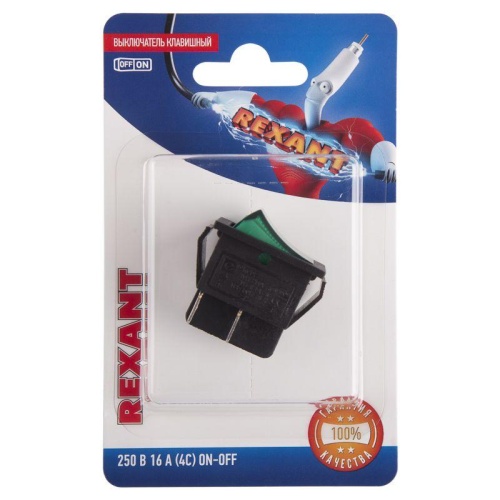 Выключатель клавишный 250В 16А (4с) ON-OFF зел. с подсветкой (RWB-502 SC-767 IRS-201-1) блист. | код 06-0304-B | Rexant