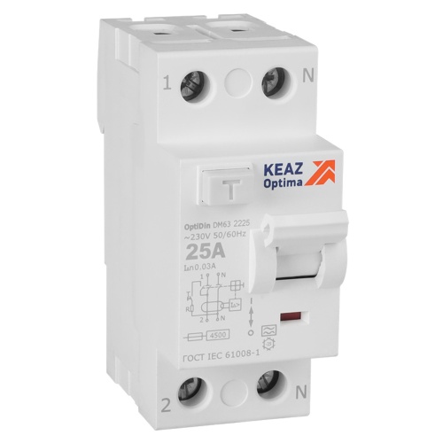Выключатель дифференциального тока (УЗО) без защиты от сверхтоков 2П 25А 30мА A 4,5кА OptiDin DM63-2225-A-4,5-УХЛ4 | код 343912 | КЭАЗ