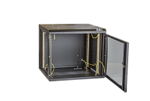 Шкаф настенный 19, 9U, стеклянная дверь, Ш530хВ466хГ500мм, цельносварной, черный | код TWC-095350-G-W-BK | TLK