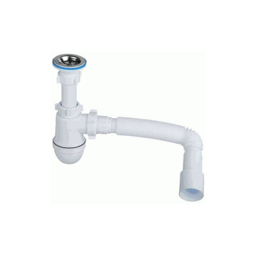 Сифон МИНИ ЭЛИТ для моек и раковин 1'1/2 х 40/50 мм с нержавеющей чашкой 70 мм и с гофротрубой L800 мм | код 30986760 | VIRPlast