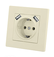 Розетка 2П+З 16А 250В + 2 USB порта 2,1А 5В сл. кость Сенеж TDM | код SQ1816-0153 | TDM