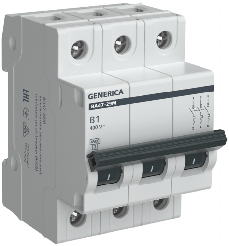 Авт. выкл. ВА47-29М 3P 1А 4,5кА B GENERICA | код MVA21-3-001-B-G | GENERICA by IEK Авт. выкл. ВА47-29М 3P 1А 4,5кА B GENERICA | код MVA21-3-001-B-G | GENERICA by IEK