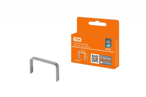 Скобы закаленные 8 мм, тип 140, 1000 шт, Алмаз TDM | код SQ1038-0201 | TDM