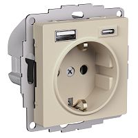 ATLASDESIGN РОЗЕТКА 16А с 2 USB A+C, 5В/2,4А/3,0А, 2х5В/1,5А, механизм, ПЕСОЧНЫЙ | код ATN001232 | Systeme Electric