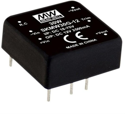 Источник питания DC-DC, 24.8Вт, Uвх=18…75B, Uвых=3.3В/7.5А, рег. вых=±10%Uном, вход дист. управл., изоляция 1500В DC, в корпусе 25.4х25.4х10.2мм, -40С…+85С | код SKMW30G-03 | MeanWell Источник питания DC-DC, 24.8Вт, Uвх=18…75B, Uвых=3.3В/7.5А, рег. вых=±10%Uном, вход дист. управл., изоляция 1500В DC, в корпусе 25.4х25.4х10.2мм, -40С…+85С | код SKMW30G-03 | MeanWell