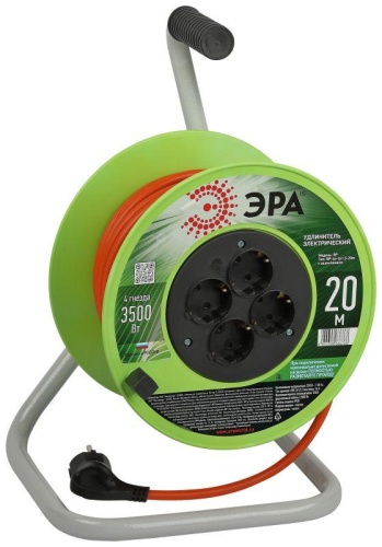 Удлинитель на катушке 4х20м с заземл. RP-4e-3x1.5-20m ПВС 3х1.5 | код Б0056101 | Эра