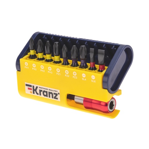 Набор бит с магнитным держателем, пластиковый кейс, 10 шт KRANZ | код KR-92-0466 | KRANZ