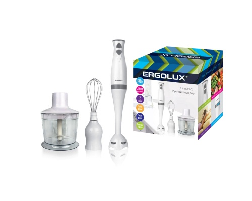 Блендер ELX-BS01-C31 набор: измельчитель; венчик 500Вт 220-240В бело-сер. | код 13440 | Ergolux Блендер ELX-BS01-C31 набор: измельчитель; венчик 500Вт 220-240В бело-сер. | код 13440 | Ergolux