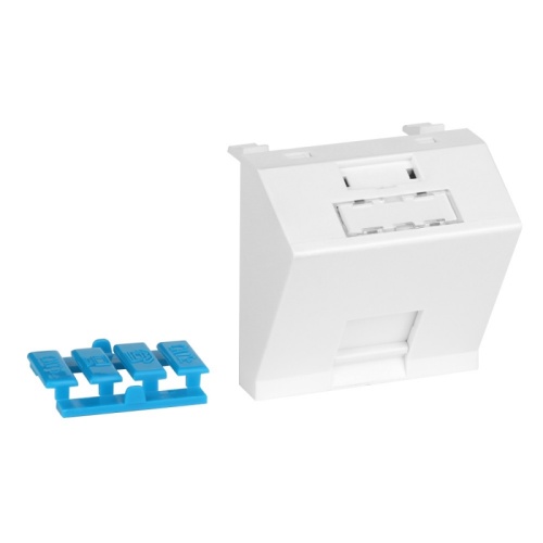 Вставка 45x45 на 1 кейстоун, угловая, со шторкой, маркировкой и иконками, белая | код LAN-SIP-23A-WH | LANMASTER