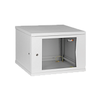 Настенный разборный шкаф TLK 19, 6U, стеклянная дверь, Ш600хВ303хГ350мм, 1 пара монтажных направляющих, серый | код TWI-066035-G-GY | TLK