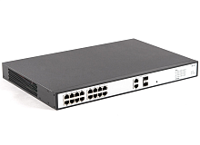 Коммутатор с PoE 16 RJ45 100M PoE 2 комбо-порта (1000М Ethernet/1000M SFP) бюджет PoE 300Вт AC100-240В | код 301801046 | Hikvision