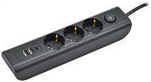 Удлинитель 3х2м с заземл. 16А 250В MODERN У03В с выкл. USBх3 (type-Aх2шт + type-Cх1шт) ПВС 3х1 черн. | код WYP12-16-03-02-ZKU-K02 | IEK