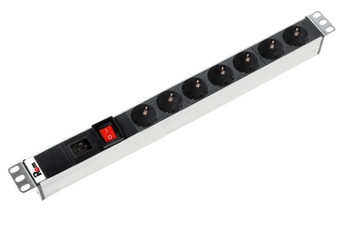 Блок розеток Rem-16 с выключателем 7 Schuko вход IEC 60320 C20 16A 19' | код R-16-7S-V-440 | ЦМО