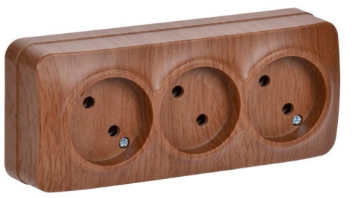 Розетка трехместная для открытой установки РС23-2-ХД без заземления 10А GLORY дуб | код ERH30-K24-10 | IEK