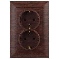 Розетка Intro Solo 4-205-10 с заземлением двойная 2X2P+E Schuko, 16А-250В, IP20, СУ, венге | код Б0053679 | ЭРА