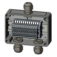 Распределительная клеммная коробка КФК-ПЛ-1309481-12-КНВ-3-М20, размер 130х94х81мм, 12 клемм КНВ-4-2, 3 кабельных ввода М20 | код 12301308 | СТЭЗ