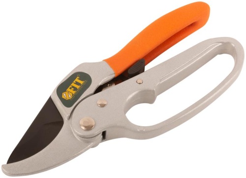 Секатор Профи, храп.механизм, режущ.кромки встык с наковальней, тефл.покр.лезвий, алюм.корпус 200 мм | код 77096 | FIT фото 2