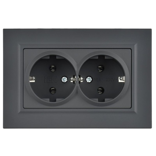 Розетка 2-м СП BRITE РСПл12-3-БрГ 16А в сборе с заземл. без защ. шторок плоская графит IEK BR-R27-16-K53-F