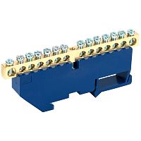 Шина N нулевая с синим изолятором на DIN-рейку 6x9 мм стойка бол. 14 групп REXANT | код 11-2343 | REXANT