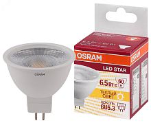 Лампа светодиодная LED 6,5Вт GU5.3 3000К 500лм 230V CL MR16 (замена 60Вт) OSRAM LS | код 4058075481220 | LEDVANCE