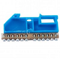 Шина “N” нулевая с изолятором на DIN-рейку 6*9 мм стойка бол 10групп синий (ANDELI) | код ADL16-277 | ANDELI