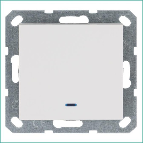 Выключатель одноклавишный со светодиодом 10A 250V~ с накладкой, цвет белый глянцевый | код G3011NW | Jasmart