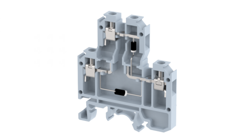 Клемма проходная винтовая с электронными компонентами 2,5 мм2, двухуровневая, 2 диода 1N 4007 с общим катодом, на 3 подключения, черная KUDD4CC2_MT530(BK) | код 1102520325 | Elmex
