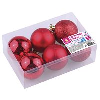 Шары елочные ЗОЛОТАЯ СКАЗКА, НАБОР 6 штук, пластик, 6 см, КРАСНЫЕ (глянец, матовый, глиттер) | код 590865 | ЗОЛОТАЯ СКАЗКА