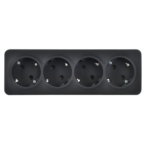 GLORY Розетка 4-местная для открытой установки с заземлением без защитных шторок 16А РС24-3-ХЧм черный матовый IEK | код ERH41-K02M-16 | IEK