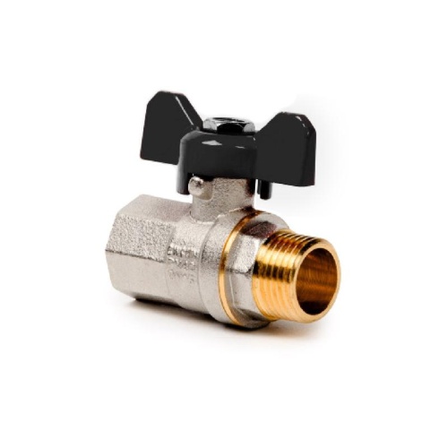 Кран шаровой ручка бабочка латунь внутр./наружн. резьба 1 1/4дюйм PN40 еврослот никель | код 43354 | RTP