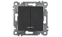 Rita - Выключатель двухклавишный с подсветкой, пруж. зажимы, черный мат | код 2200-426-0184 | Mutlusan