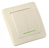 Выключатель двухклавишный скрытый с индикацией слоновая кость 10А | код ВС10-352-01 | HEGEL