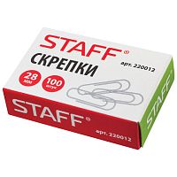 Скрепки STAFF, 28 мм, металлические, 100 шт., в картонной коробке, Россия, 220012 | код 220012 | STAFF